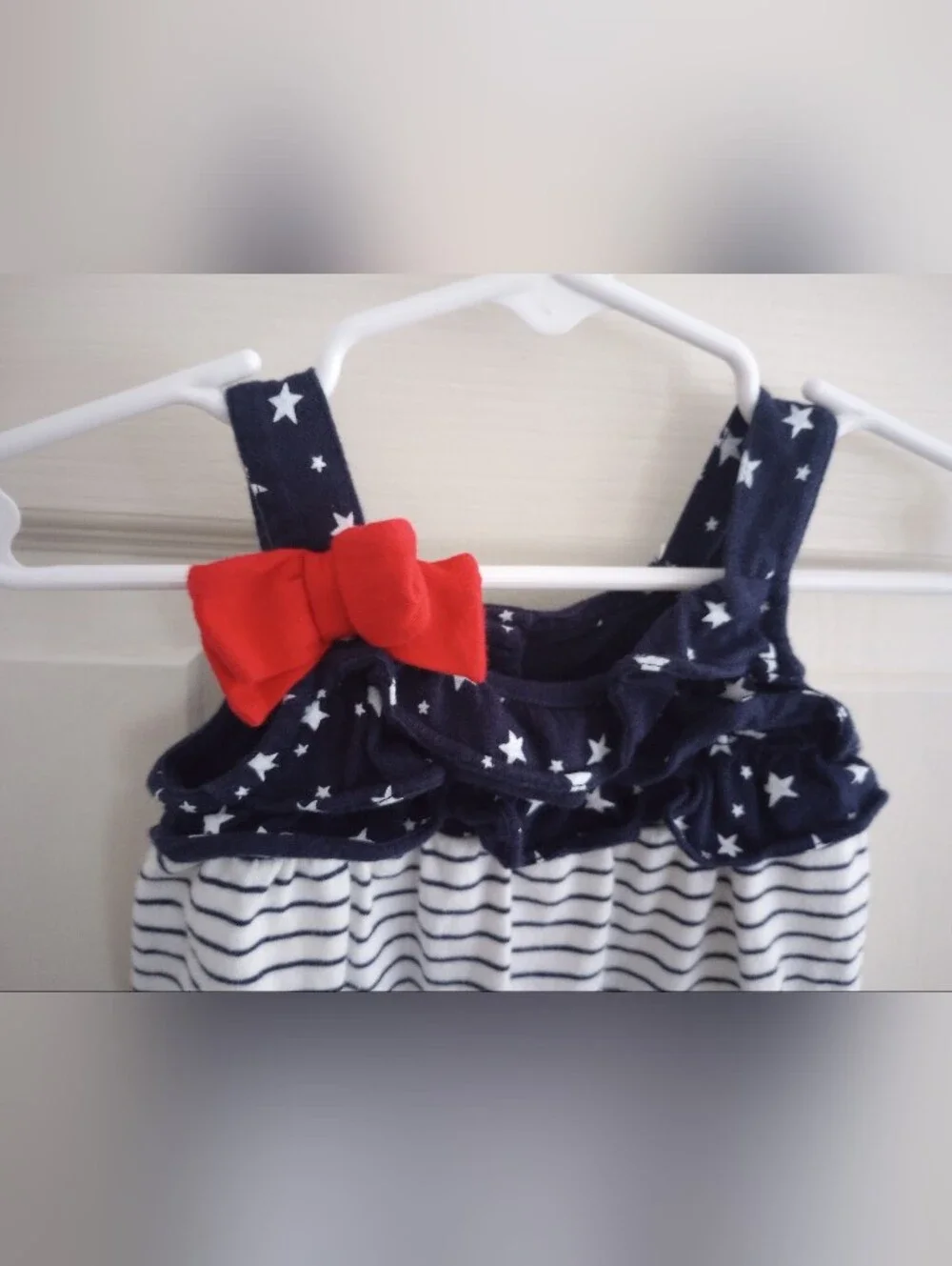 Gymboree Navy Star & White Stripe Bubble Romper with Red Bow 3-6m 4th Of July